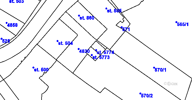 Parcela st. 5774 v KÚ Dvůr Králové nad Labem, Katastrální mapa