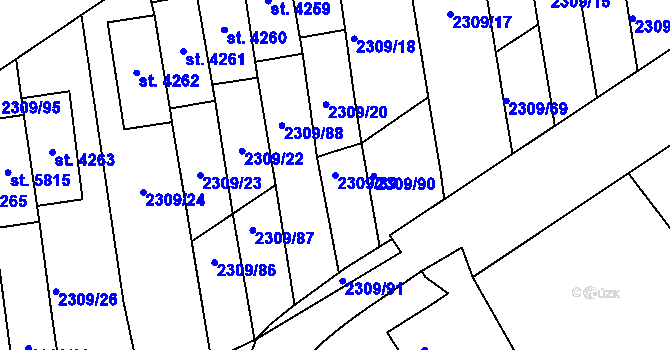 Parcela st. 2309/89 v KÚ Dvůr Králové nad Labem, Katastrální mapa