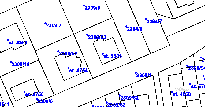 Parcela st. 5385 v KÚ Dvůr Králové nad Labem, Katastrální mapa