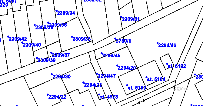 Parcela st. 2294/45 v KÚ Dvůr Králové nad Labem, Katastrální mapa