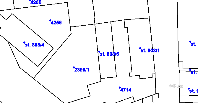 Parcela st. 808/5 v KÚ Dvůr Králové nad Labem, Katastrální mapa