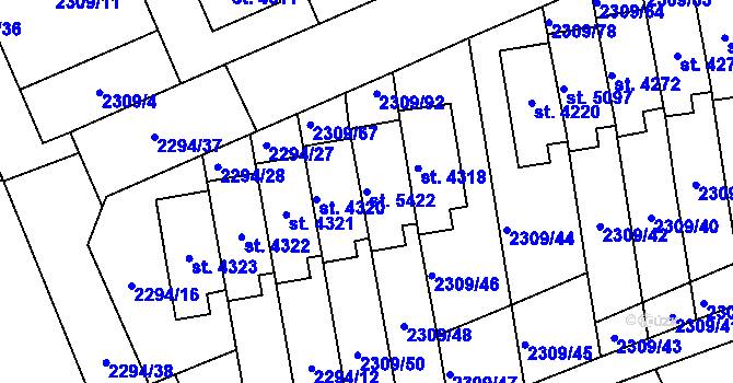 Parcela st. 5422 v KÚ Dvůr Králové nad Labem, Katastrální mapa