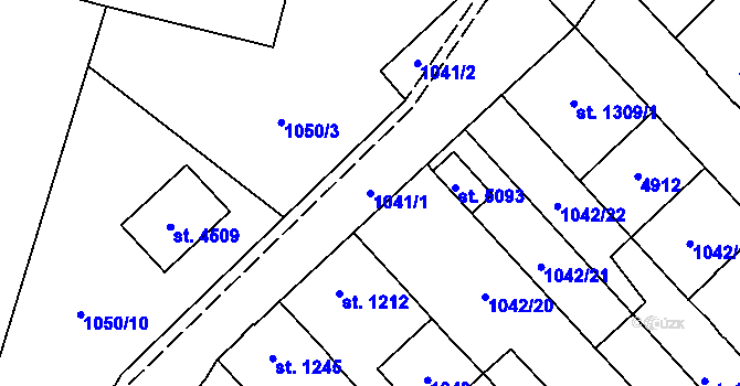 Parcela st. 1041/1 v KÚ Dvůr Králové nad Labem, Katastrální mapa