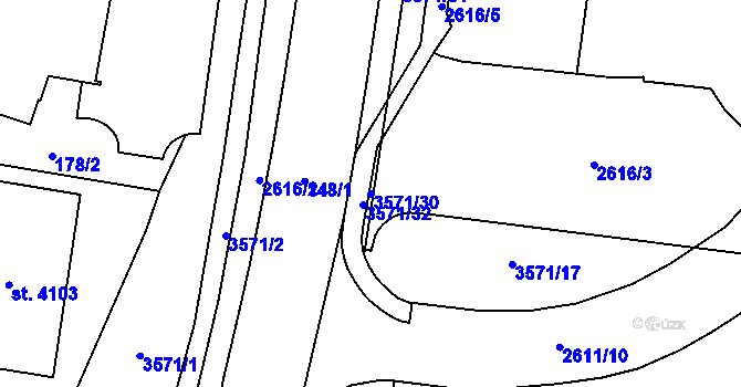 Parcela st. 3571/30 v KÚ Dvůr Králové nad Labem, Katastrální mapa