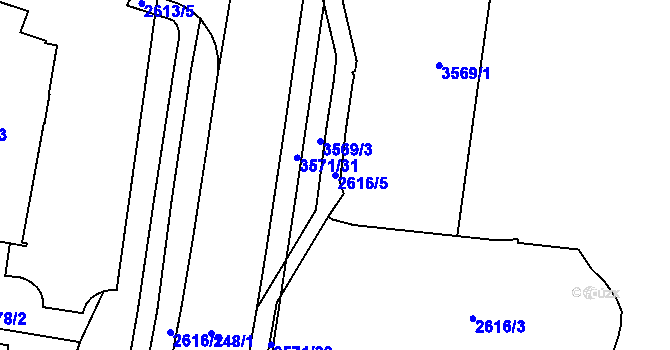 Parcela st. 2616/5 v KÚ Dvůr Králové nad Labem, Katastrální mapa