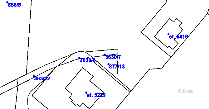 Parcela st. 3630/7 v KÚ Dvůr Králové nad Labem, Katastrální mapa