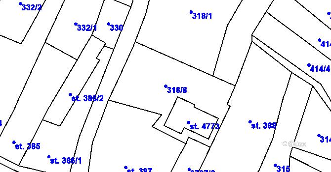 Parcela st. 318/8 v KÚ Dvůr Králové nad Labem, Katastrální mapa