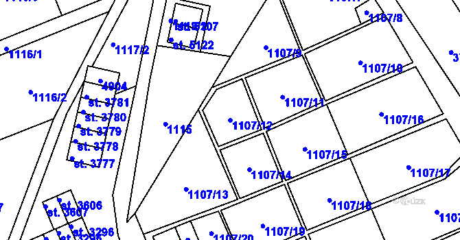 Parcela st. 1107/12 v KÚ Dvůr Králové nad Labem, Katastrální mapa