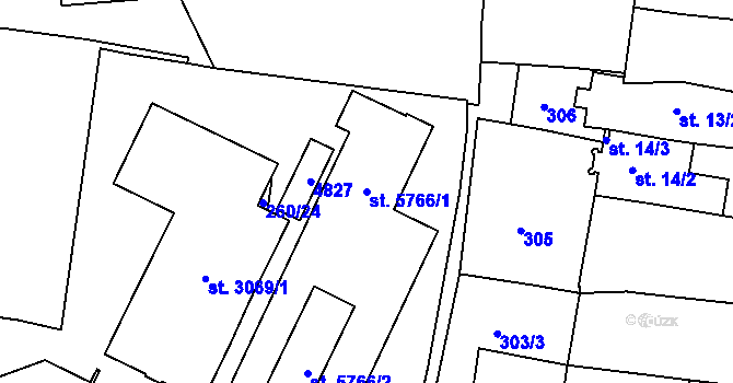 Parcela st. 5766/1 v KÚ Dvůr Králové nad Labem, Katastrální mapa