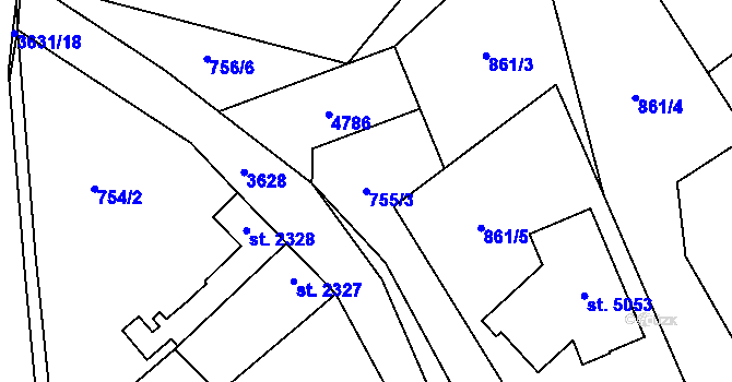 Parcela st. 755/3 v KÚ Dvůr Králové nad Labem, Katastrální mapa