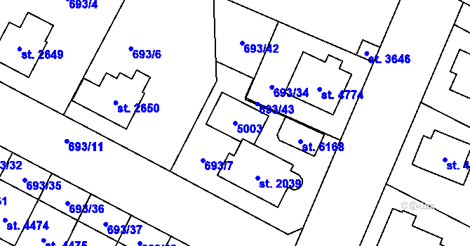 Parcela st. 5003 v KÚ Dvůr Králové nad Labem, Katastrální mapa