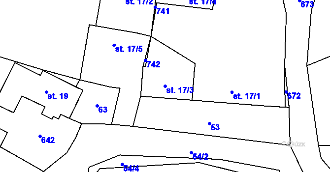 Parcela st. 17/3 v KÚ Zboží u Dvora Králové, Katastrální mapa