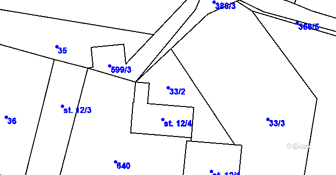 Parcela st. 33/2 v KÚ Zboží u Dvora Králové, Katastrální mapa