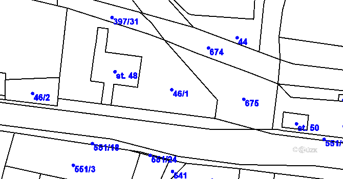 Parcela st. 46/1 v KÚ Zboží u Dvora Králové, Katastrální mapa