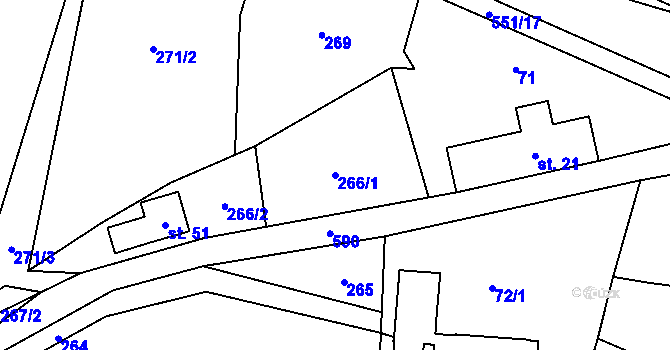 Parcela st. 266/1 v KÚ Zboží u Dvora Králové, Katastrální mapa