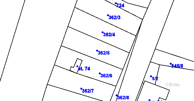 Parcela st. 362/5 v KÚ Zboží u Dvora Králové, Katastrální mapa