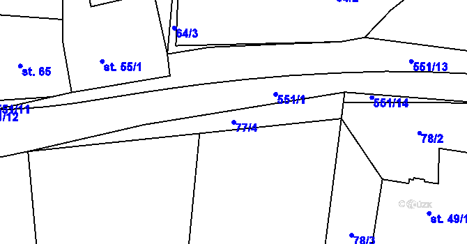 Parcela st. 77/4 v KÚ Zboží u Dvora Králové, Katastrální mapa