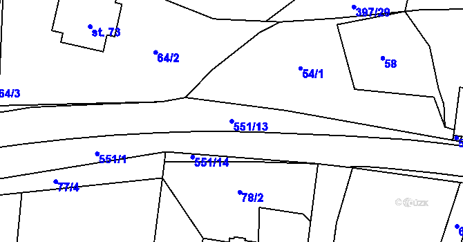 Parcela st. 551/13 v KÚ Zboží u Dvora Králové, Katastrální mapa