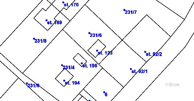 Parcela st. 123 v KÚ Žireč Městys, Katastrální mapa