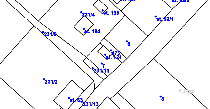 Parcela st. 124 v KÚ Žireč Městys, Katastrální mapa