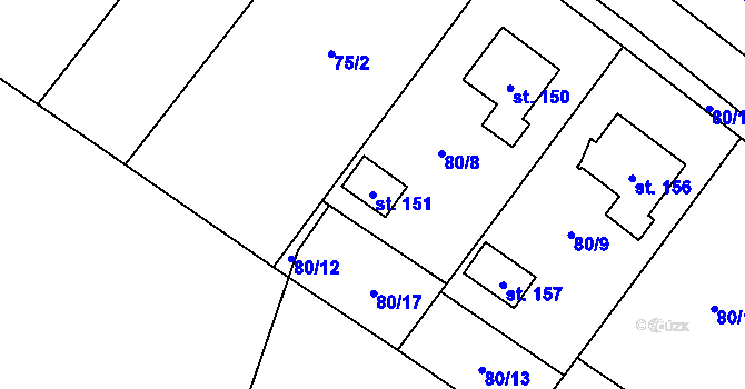 Parcela st. 151 v KÚ Žireč Městys, Katastrální mapa
