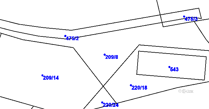 Parcela st. 209/8 v KÚ Žireč Městys, Katastrální mapa