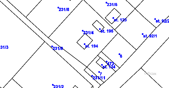 Parcela st. 194 v KÚ Žireč Městys, Katastrální mapa