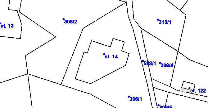 Parcela st. 14 v KÚ Žirecká Podstráň, Katastrální mapa