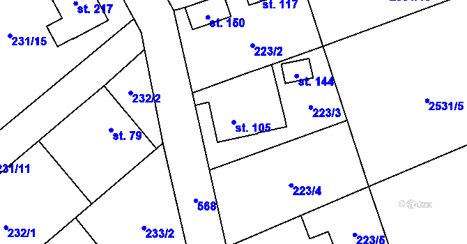 Parcela st. 105 v KÚ Žirecká Podstráň, Katastrální mapa