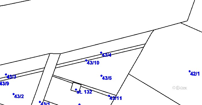 Parcela st. 43/4 v KÚ Žirecká Podstráň, Katastrální mapa