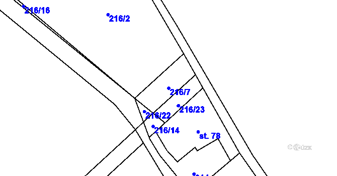 Parcela st. 216/7 v KÚ Žirecká Podstráň, Katastrální mapa