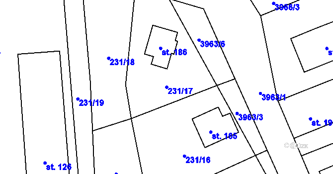 Parcela st. 231/17 v KÚ Žirecká Podstráň, Katastrální mapa