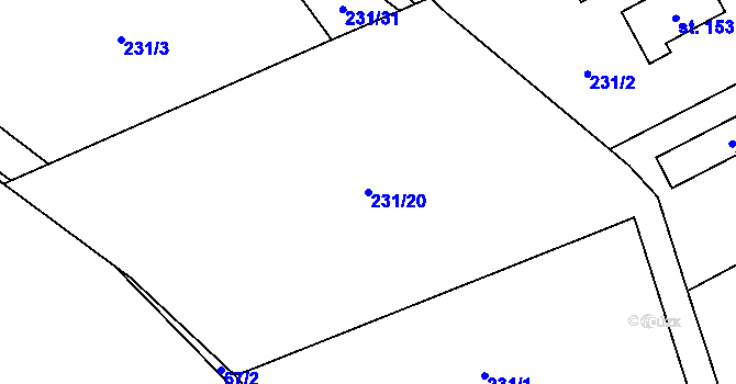 Parcela st. 231/20 v KÚ Žirecká Podstráň, Katastrální mapa