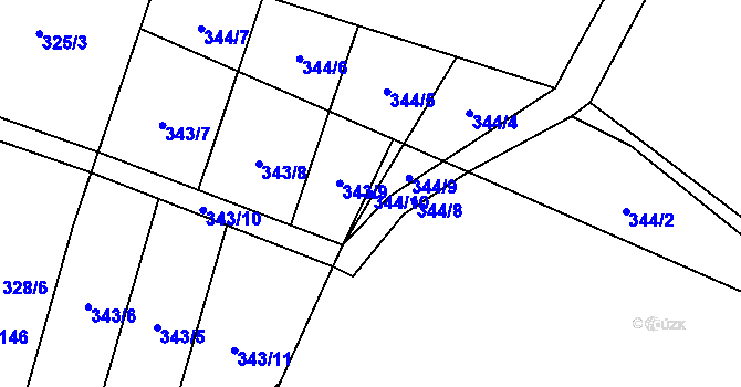 Parcela st. 344/10 v KÚ Žirecká Podstráň, Katastrální mapa