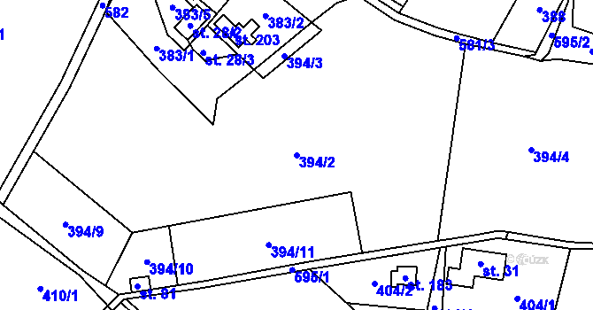 Parcela st. 394/2 v KÚ Žirecká Podstráň, Katastrální mapa