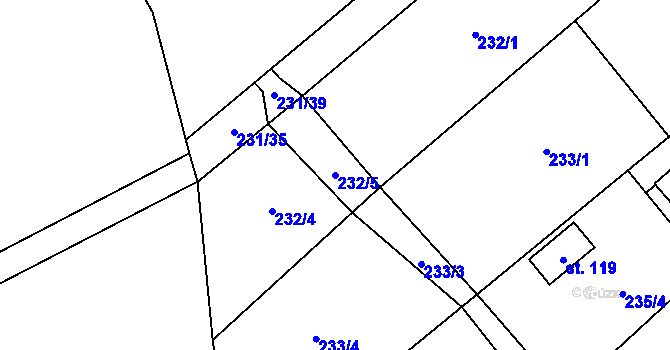 Parcela st. 232/5 v KÚ Žirecká Podstráň, Katastrální mapa