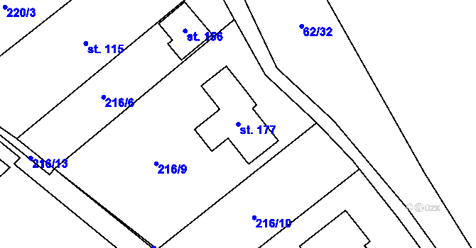 Parcela st. 177 v KÚ Žirecká Podstráň, Katastrální mapa