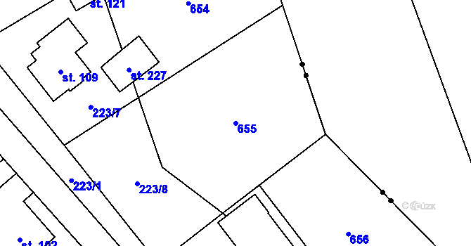 Parcela st. 655 v KÚ Žirecká Podstráň, Katastrální mapa