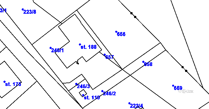Parcela st. 657 v KÚ Žirecká Podstráň, Katastrální mapa