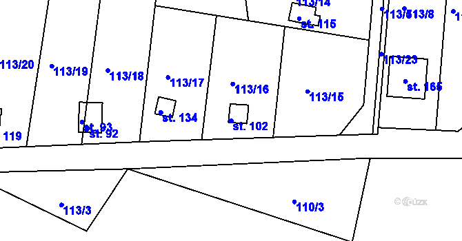 Parcela st. 102 v KÚ Sylvárov, Katastrální mapa
