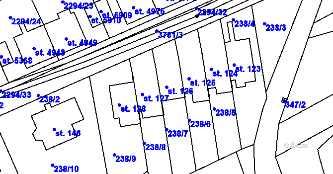 Parcela st. 126 v KÚ Sylvárov, Katastrální mapa