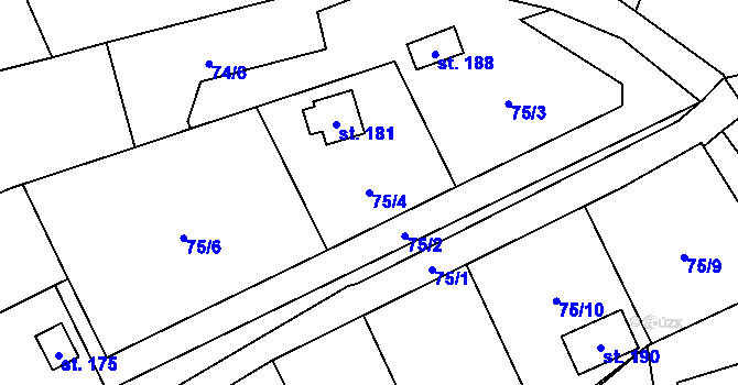 Parcela st. 75/4 v KÚ Sylvárov, Katastrální mapa
