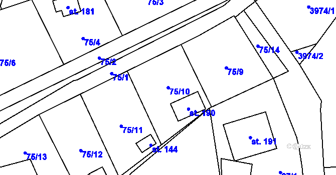 Parcela st. 75/10 v KÚ Sylvárov, Katastrální mapa