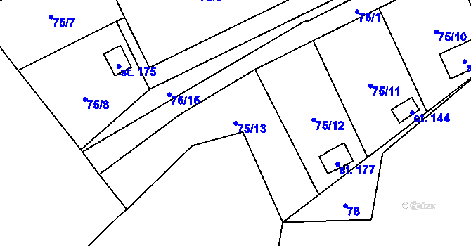Parcela st. 75/13 v KÚ Sylvárov, Katastrální mapa