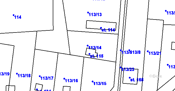 Parcela st. 113/14 v KÚ Sylvárov, Katastrální mapa