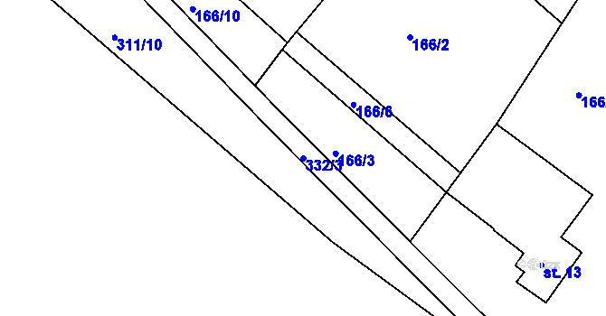Parcela st. 332/3 v KÚ Sylvárov, Katastrální mapa