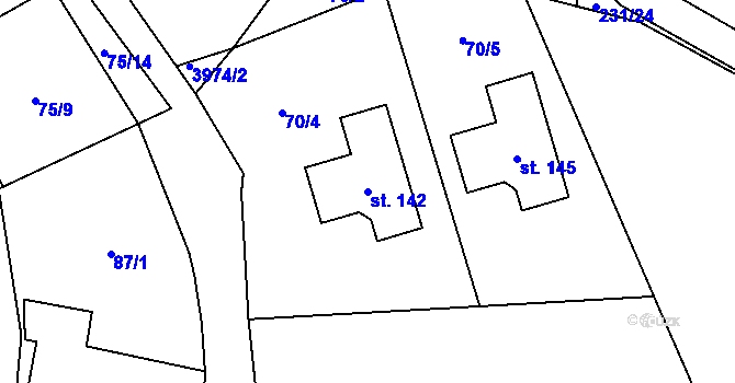 Parcela st. 142 v KÚ Sylvárov, Katastrální mapa