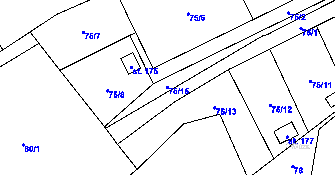 Parcela st. 75/15 v KÚ Sylvárov, Katastrální mapa