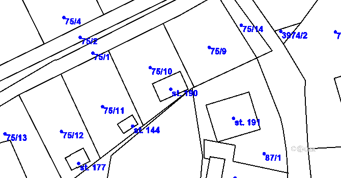 Parcela st. 190 v KÚ Sylvárov, Katastrální mapa
