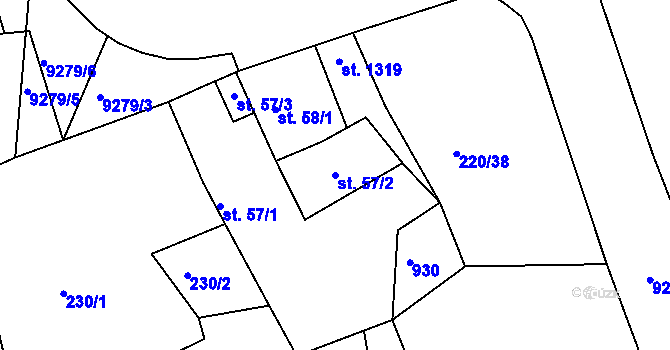 Parcela st. 57/2 v KÚ Dyjákovice, Katastrální mapa